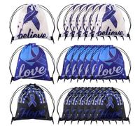 WANDIC Paquete de 18 bolsas de concienciación sobre el cáncer de próstata, mochilas con cordón de cinta azul para concienciación sobre el cáncer de colon y próstata, bolsas de concienciación sobre el