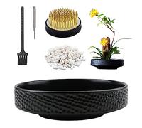 WANDIC Suministros de arreglo de Flores, Rana de Flores y Maceta de cerámica Martillo, patrón de Flores Negras, para Ikebana, Arte Floral, decoración del hogar, Oficina