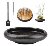 WANDIC Suministros de arreglos florales de cerámica de gran tamaño, cuenco redondo profundo y rana floral de 7 cm para jarrón de cerámica negra con manchas de Ikebana