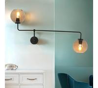 Wandleuchte Aplique Negro Vidrio Ahumado 2-flmg Pantalla Marco de Metal Vintage