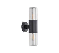Wandleuchte Up Down Cristal Aluminio Negro Humo E27 IP44 Lámpara Exterior Balcón