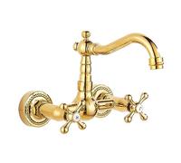 Wandmontierter Messing-Wasserhahn, 360° drehbarer Auslauf, Badezimmer-Wandwasserhahn, 2-Griff-2-Loch-Mischbatterie, wandmontierter Kalt-/Warmwasserhahn, Gartenschlauch-Wasserhahn para den Außenbe
