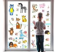 WandSticker4U®- [61 piezas] Pegatinas ventanas niños ANIMALES de la Jungla + LETRAS reutilizable I adhesivos ventana infantil SAFARI selva I vinilo ventanas niños niña y niño bebé (no adhesivo)