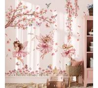 WandSticker4U®- [Extra grande] pegatinas pared decorativas HADA y MARIPOSA rosa (115x95 cm) I Vinilo adhesivo pared infantil niña princesa hadas elfos flores I Decoración habitación infantil niña