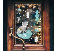 WandSticker4U - Fensterbilder Weihnachten Kinder Fuchs im Winter wald selbstklebend I Weihnachtsdeko Fenster Aufkleber Fenstersticker Winter Schneecken weiß