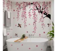 WandSticker4U®- Pegatina de pared ÁRBOL CEREZO con RAMAS grande (185x135 cm) I Vinilos pared decorativos flores rosa colgantes pájaros I Decoración salón dormitorio pasillo habitación infantil XXL