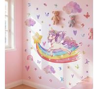WandSticker4U®- Pegatinas de pared ARCOÍRIS & UNICORNIO XXL niña (126x79 cm) I Vinilo adhesivo pared infantil unicornio arco iris flores princesa hada I Decoración habitación niña Bebé grande