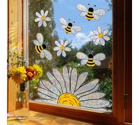 WandSticker4U®- Pegatinas de prisma para ventanas niños ABEJAS & MARGARITAS reutilizable (63x39 cm) I adhesivos ventana infantil animales I vinilo ventanas niños bebé primavera verano (no adhesivo)