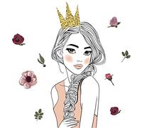 WandSticker4U®- Pegatinas juveniles pared niña PRINCESA con corona (58x47 cm) I vinilo adhesivo pared infantil flores I decoración habitación juvenil chica dormitorio COOL