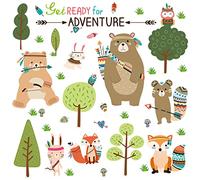 WandSticker4U®- Pegatinas pared animales INDIOS (162x83 cm) I vinilo adhesivo pared infantil animales bosque selva zorro oso búho I decoración habitación bebé infantil dormitorio grandes