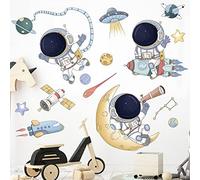 WandSticker4U®- Pegatinas pared ASTRONAUTA (87x79 cm) I vinilo adhesivo pared infantil planetas espacio sistema solar cohete I decoración habitación infantil bebé niño grandes COOL