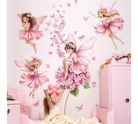 WandSticker4U®- Pegatinas pared decorativas infantiles HADAS y MARIPOSAS rosa (132x129 cm) I Vinilos hadas y mariposas pared niña princesa elfos flores I Decoración habitación niña bebe GRANDE