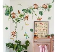 WandSticker4U®- Pegatinas pared infantiles MONOS en la JUNGLA (143x111 cm) I vinilo adhesivo pared infantil animales bosque mono safari hojas I decoración habitación bebé infantil grandes