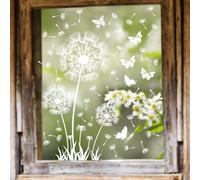 WandSticker4U®- Pegatinas ventana FLORES DIENTE de LEÓN primavera reutilizable (85x60 cm) I vinilo para ventanas flores plantas mariposas I decoracion ventana salón dormitorio verano (no adhesivo)