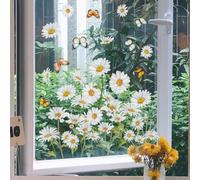 WandSticker4U®- Pegatinas ventana flores MARGARITAS blancas (47x40 cm) I Vinilo para ventanas flores veraniegas hierba primavera I Decoración ventana salón dormitorio cocina baño stickers verano
