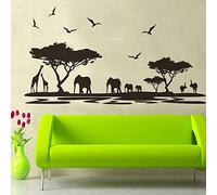 WandSticker4U®- XXL Pegatinas pared decorativas SABANA negro (160x75 cm) I vinilo adhesivo pared África safari animales elefante jirafa skyline I decoración salón dormitorio cocina pasillo grandes