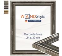 WANDStyle Marcos de fotos 24x30 cm vintage, Marco plateado para cuadro y poster, Marcos para cuadros 30x24 cm, Marco fotos madera, Portaretratos de pared, Picture Frame H450 - Made in Germany