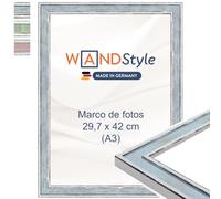 WANDStyle Marcos de fotos A3 vintage, Marco azul para cuadro