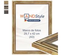 WANDStyle Marcos de fotos A3 vintage, Marco dorado para cuadro y poster, Marcos para cuadros 30x42 cm, Marco fotos A3 madera, Portaretratos de pared, Picture Frame H450 - Made in Germany