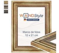 WANDStyle Marcos de fotos A5 vintage, Marco dorado para cuadro y poster, Marcos para cuadros 15x21 cm, Marco fotos A5 madera, Portaretratos de pared, Picture Frame H450 - Made in Germany