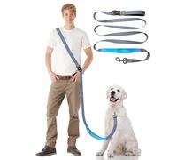 WANFIRE Correa para perros con cinturón de seguridad para coche y costuras reflectantes de doble cara para perros medianos y grandes (azul grisáceo, mediano (1,5-2,7 m)