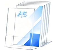 Wanfoou 6 Piezas Expositor Metacrilato Transparente A5, Porta Precios Transparente, Menú Restaurante de Sobremesa, Cartel Anuncio,Volante, Panfleto, Soporte Papel y Foto