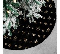 WANGCAIER Black Christmas Snowflakes Tree Skirt, Faux Fur with Gold Sequin Xmas Tree Mat For Holiday Party Indoor Outdoor Ornaments,90cm(35inch)