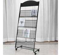 WANGCAIER Brochure Stand, Magazine Rack Floor, Brochure Display Stand, 4 Pockets Magazine Holder, Iron Simple Floor-Standing Magazine Display Rack, for Offices and Reception Area
