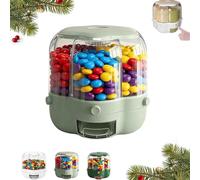 WANGCAIER Christmas Candy Dispenser + Treat Boxes, 360° Rotating Candy Dispenser with 6 Compartments, One-Button Dispensing for Snacks, Candies, for Christmas Movie Night