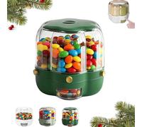 WANGCAIER Christmas Candy Dispenser + Treat Boxes, 360° Rotating Candy Dispenser with 6 Compartments, One-Button Dispensing for Snacks, Candies, for Christmas Movie Night