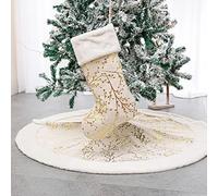 WANGCAIER Christmas Tree Skirt and Christmas Stockings, Gold White 48 Inch Faux Fur Plush Tree Base Mat Velvet Rugs For Holiday Home Decor Party Xmas