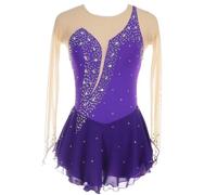 WANGCAIER Figure Skating Dress, Ladies Professional Figure Skating Competition Dresses, Women Adult Sparkly Rhinestone with Fingertip Sleeves Open Back Bodysuit, for Girl Women Kids