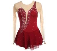 WANGCAIER Figure Skating Dress, Ladies Professional Figure Skating Competition Dresses, Women Adult Sparkly Rhinestone with Fingertip Sleeves Open Back Bodysuit, for Girl Women Kids