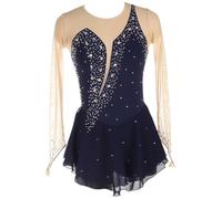 WANGCAIER Figure Skating Dress, Ladies Professional Figure Skating Competition Dresses, Women Adult Sparkly Rhinestone with Fingertip Sleeves Open Back Bodysuit, for Girl Women Kids