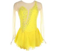 WANGCAIER Figure Skating Dress, Ladies Professional Figure Skating Competition Dresses, Women Adult Sparkly Rhinestone with Fingertip Sleeves Open Back Bodysuit, for Girl Women Kids