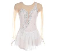 WANGCAIER Figure Skating Dress, Ladies Professional Figure Skating Competition Dresses, Women Adult Sparkly Rhinestone with Fingertip Sleeves Open Back Bodysuit, for Girl Women Kids
