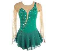 WANGCAIER Figure Skating Dress, Ladies Professional Figure Skating Competition Dresses, Women Adult Sparkly Rhinestone with Fingertip Sleeves Open Back Bodysuit, for Girl Women Kids
