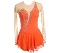 WANGCAIER Figure Skating Dress, Ladies Professional Figure Skating Competition Dresses, Women Adult Sparkly Rhinestone with Fingertip Sleeves Open Back Bodysuit, for Girl Women Kids