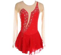 WANGCAIER Figure Skating Dress, Ladies Professional Figure Skating Competition Dresses, Women Adult Sparkly Rhinestone with Fingertip Sleeves Open Back Bodysuit, for Girl Women Kids
