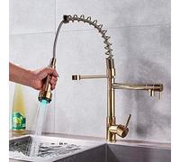 WANGCAIER Kitchen Tap Faucet Led Color Change Kitchen Faucet Golden Pull Down Dual Spout Hot Cold Kitchen Mixer Tap Handheld Led Light Kitchen Sprayer Head Kitchen Taps