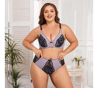 WANGCAIER Lingerie Sets For Women Sexy 2 Piece Bra and Panty Lace Underwear Set for Floral Sheer See Through Linked(4XL,Purple)