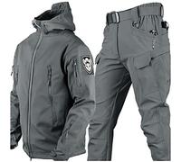 WANGCAIER Men's Tactical Jacket and Combat Trousers Set, Military Tactical Combat Uniform, Waterproof Softshell Jacket Pants, Hunting ACU Military Uniform, Hunt Clothes,Grey,L