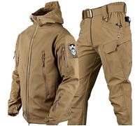 WANGCAIER Men's Tactical Jacket and Combat Trousers Set, Military Tactical Combat Uniform, Waterproof Softshell Jacket Pants, Hunting ACU Military Uniform, Hunt Clothes,Khaki,M