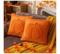 WANGCAIER Rust Red Pumpkin Fall Throw Pillow Covers Cute Halloween Cases Fur Farmhouse Cushion Maple Leaf Harvest Holiday Accent Cases for Home Bedroom Living Room Couch Bed(2 Piece 45x45cm,Yellow)