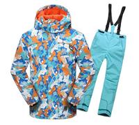 WANGCAIER Snowsuits Child, Hooded Windproof and Waterproof Ski Suit, Boy Fleece Warm Ski Clothes, Winter Hooded Snow Coat 2 Pieces, Snowboarding Snowsuits