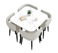 WANGCEPLSD Conjunto Mesa y Sillas Comedor, Mostrador Recepcion Cuadrada, Tablero de Mesa de Panel de Roca, Sillas de PU, Respaldo Curvado, para Recepción de Oficina, Barra de Desayuno o Salón(Beige)
