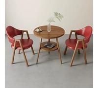 WANGCEPLSD Mesa Comedor Redonda de Doble Capa, Mesas y Sillas de Recepción de Negociación, con 2 Sillas Acolchadas de Cuero Sintético, Ideal para El Hogar, Jardín o Restaurante(Red)