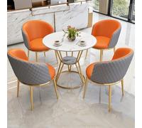 WANGCEPLSD Mesa de Cocina Pequeña, Mesas y Sillas de Recepción de Negociación, Asiento con Cojín de Cuero Sintético, Tablero de Mesa de Panel de Roca, para Recepción de Oficina, Cafetería(Orange)