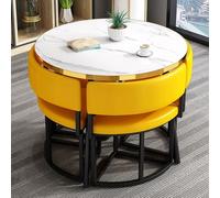 WANGCEPLSD Mesa de Comedor con Sillas para 4 Personas, Juego de Mesa y Sillas de Oficina, Asientos con Cojín de PU Suave y Respaldo, para Cocina, Barra de Desayuno, Oficina, Recepción(Yellow)
