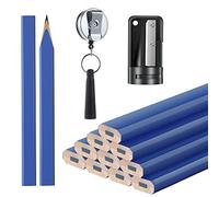 WANGCL 12 lápices de marcado de carpintero de 7 pulgadas con sacapuntas y soporte de silicona retráctil resistente para herramientas de marcado de carpintería (azul)